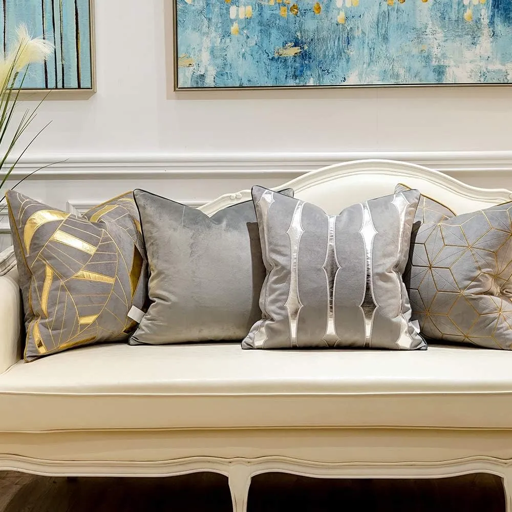 Avigers 18 x 18 Inches Grey Gold Striped Cushion Case Luxury European Throw Pillow Cover Decorative Pillow for Couch Living Room Bedroom Car