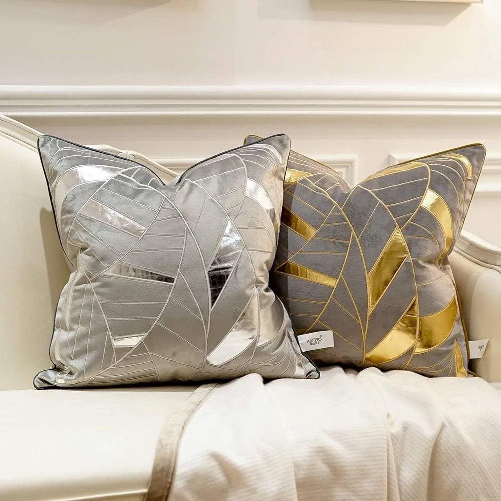 Avigers 18 x 18 Inches Grey Gold Striped Cushion Case Luxury European Throw Pillow Cover Decorative Pillow for Couch Living Room Bedroom Car