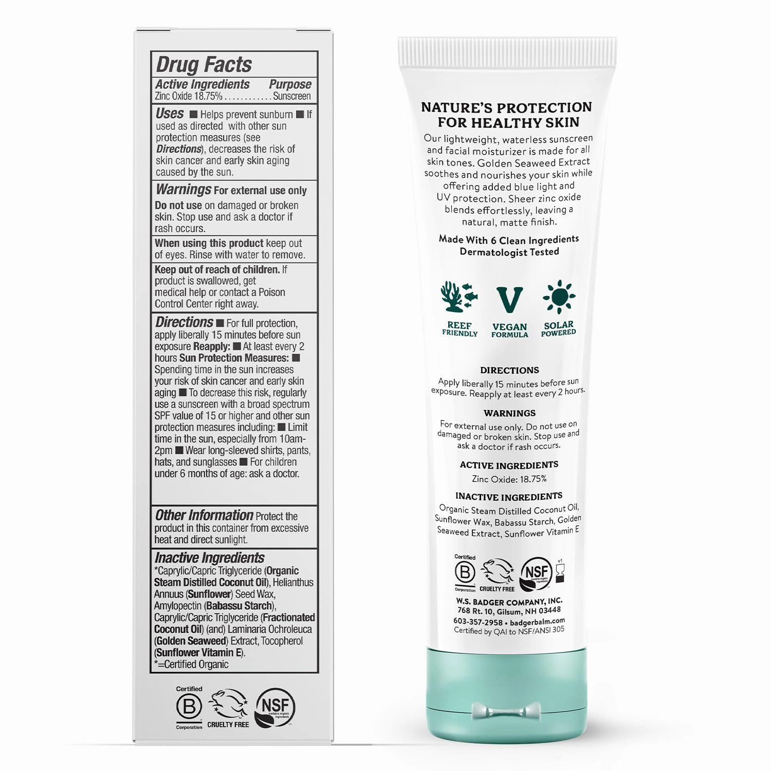 Badger Zinc Oxide Face Sunscreen SPF 30, Lightweight Mineral Sunscreen for Face, Matte Finish, No White Cast, Vegan, Water Resistant, Unscented, Mineral Sunblock Lotion, 1.7 fl oz, 2-Pack
