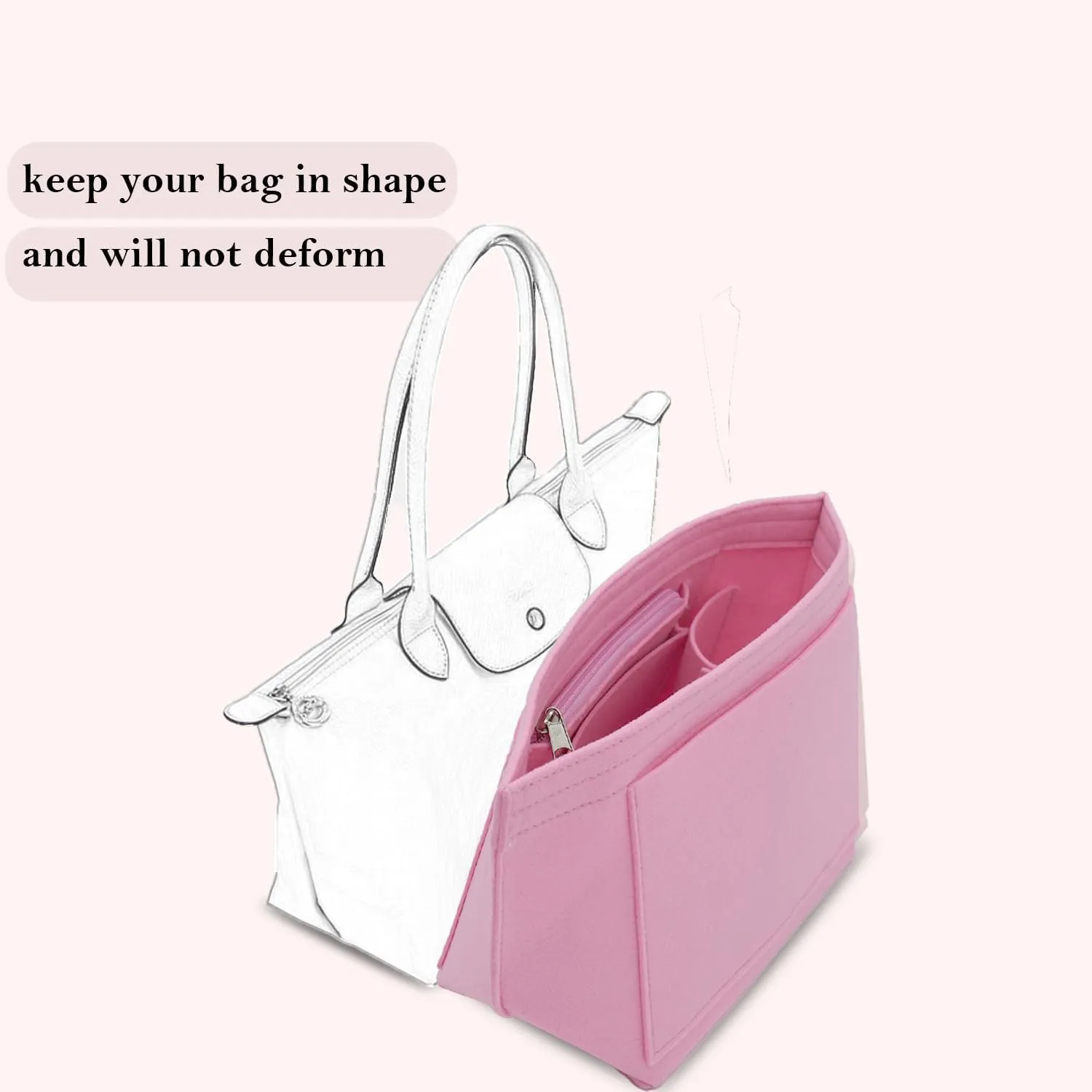 Bag Insert Organizer, purse accessories, Suitable For Longchamp long handle tote organizer (Pink, M（long handle）)