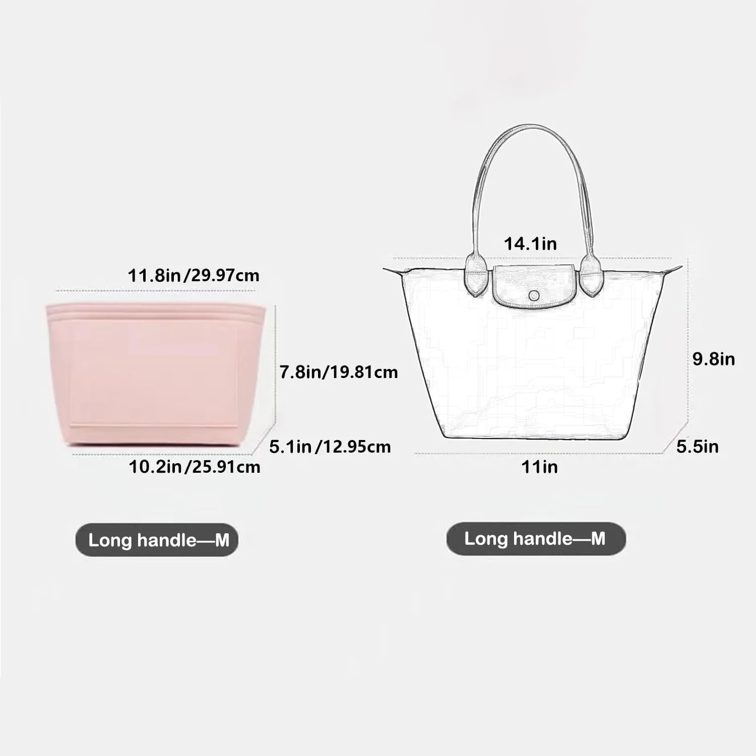 Bag Insert Organizer, purse accessories, Suitable For Longchamp long handle tote organizer (Pink, M（long handle）)