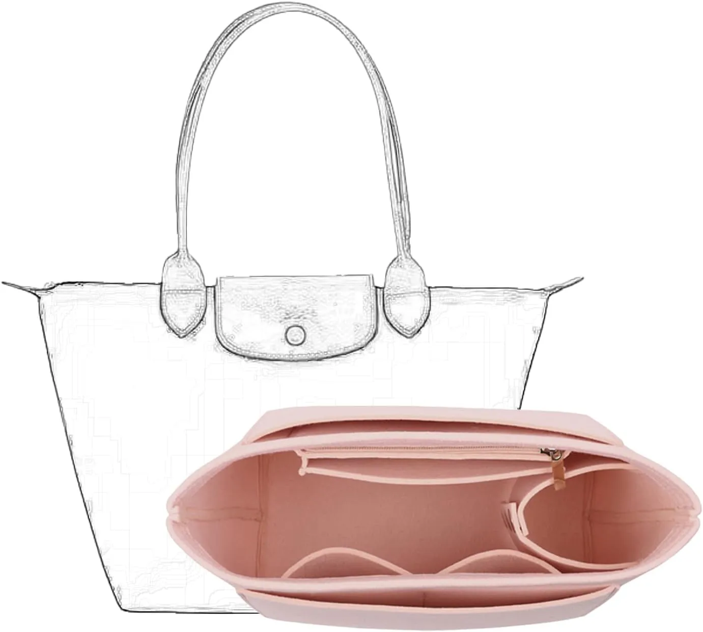 Bag Insert Organizer, purse accessories, Suitable For Longchamp long handle tote organizer (Pink, M（long handle）)