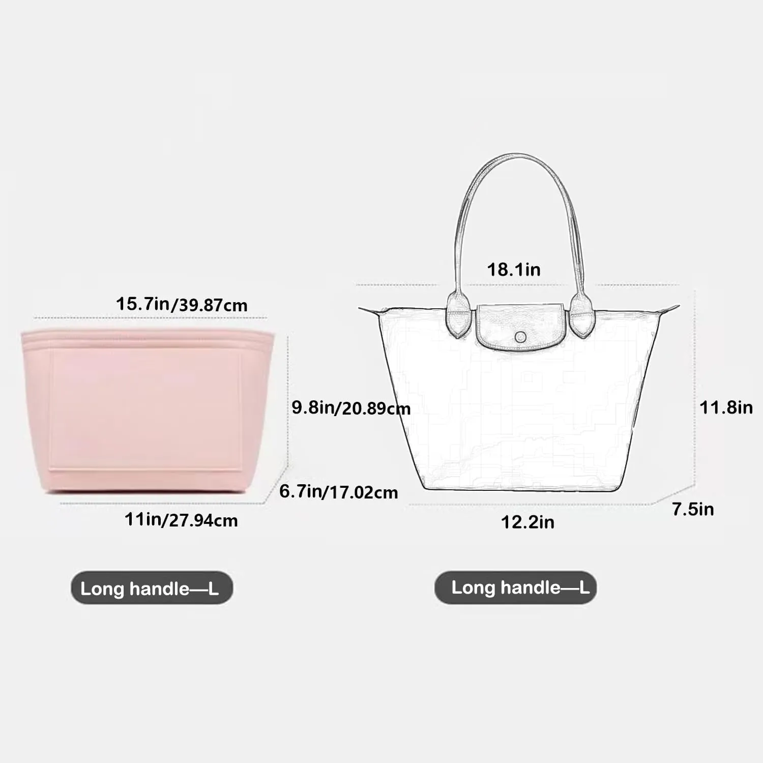 Bag Insert Organizer, purse accessories, Suitable For Longchamp long handle tote organizer (Pink, M（long handle）)