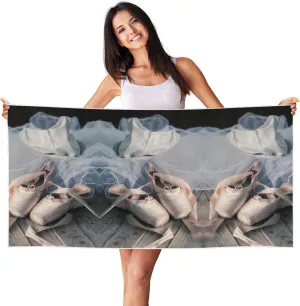 Ballet Shoe Print 55''X27.5'' Peach Velvet Beach Towel - Soft, Sand-Free, Compact for Travel - Stylish Printed Design for Vacation, Pool, Beach