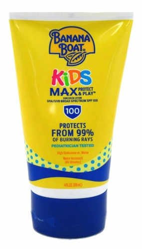Banana Boat Kids Max Protect & Play Broad Spectrum Sunscreen SPF 100 4 oz (Pack of 6)