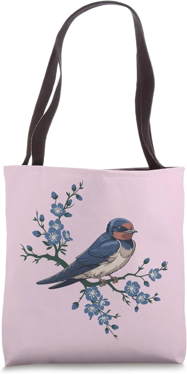 Barn Swallow on Blossoming Floral Branch Bird Art Tote Bag