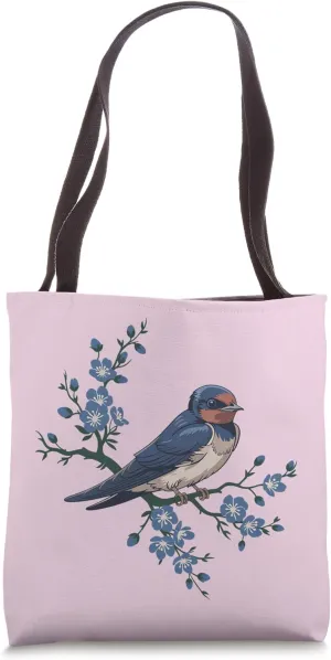 Barn Swallow on Blossoming Floral Branch Bird Art Tote Bag