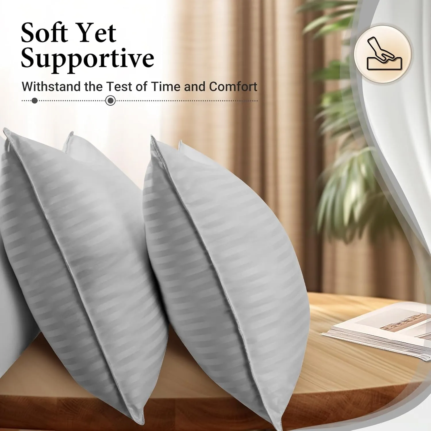 Basic Beyond King Size Pillows - Down Alternative, Soft Pillows Set of 2 for Back, Stomach or Side Sleepers, Silver, 20x36 Inches