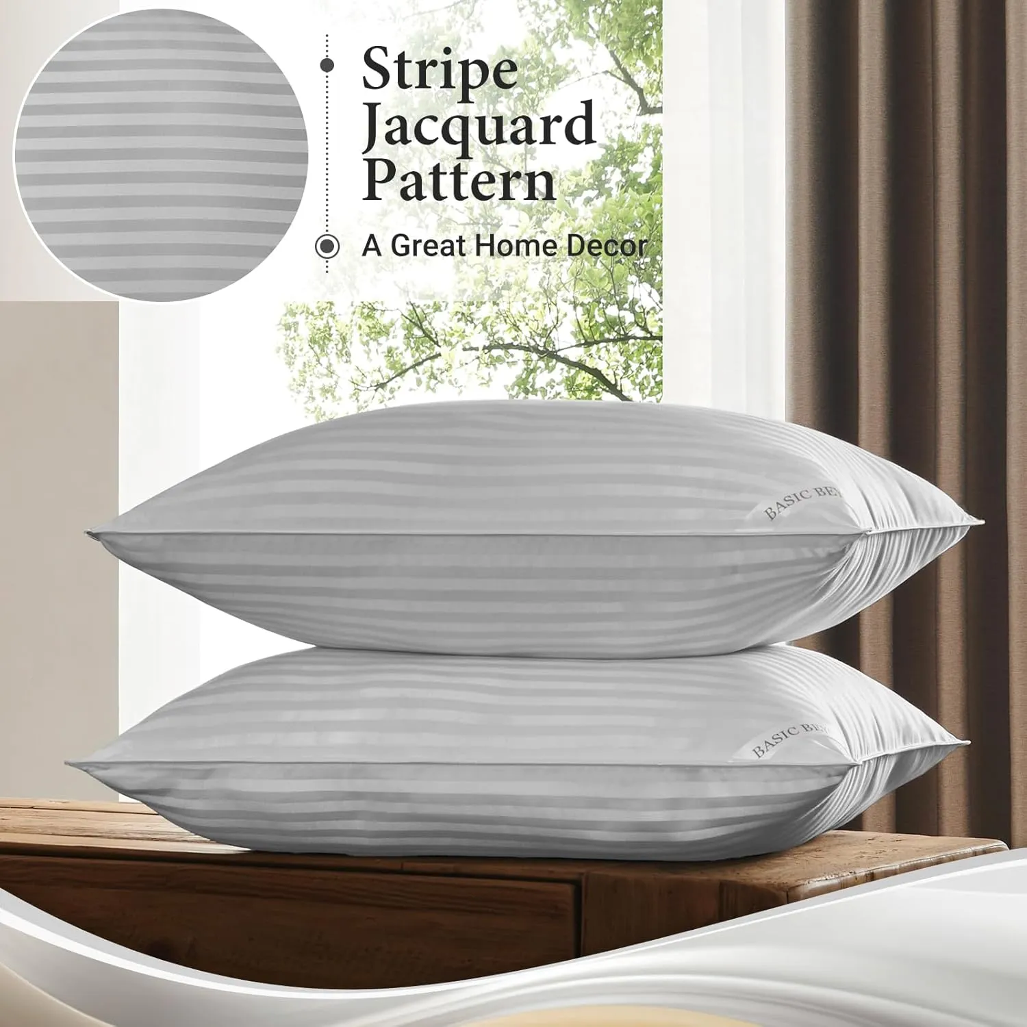 Basic Beyond King Size Pillows - Down Alternative, Soft Pillows Set of 2 for Back, Stomach or Side Sleepers, Silver, 20x36 Inches