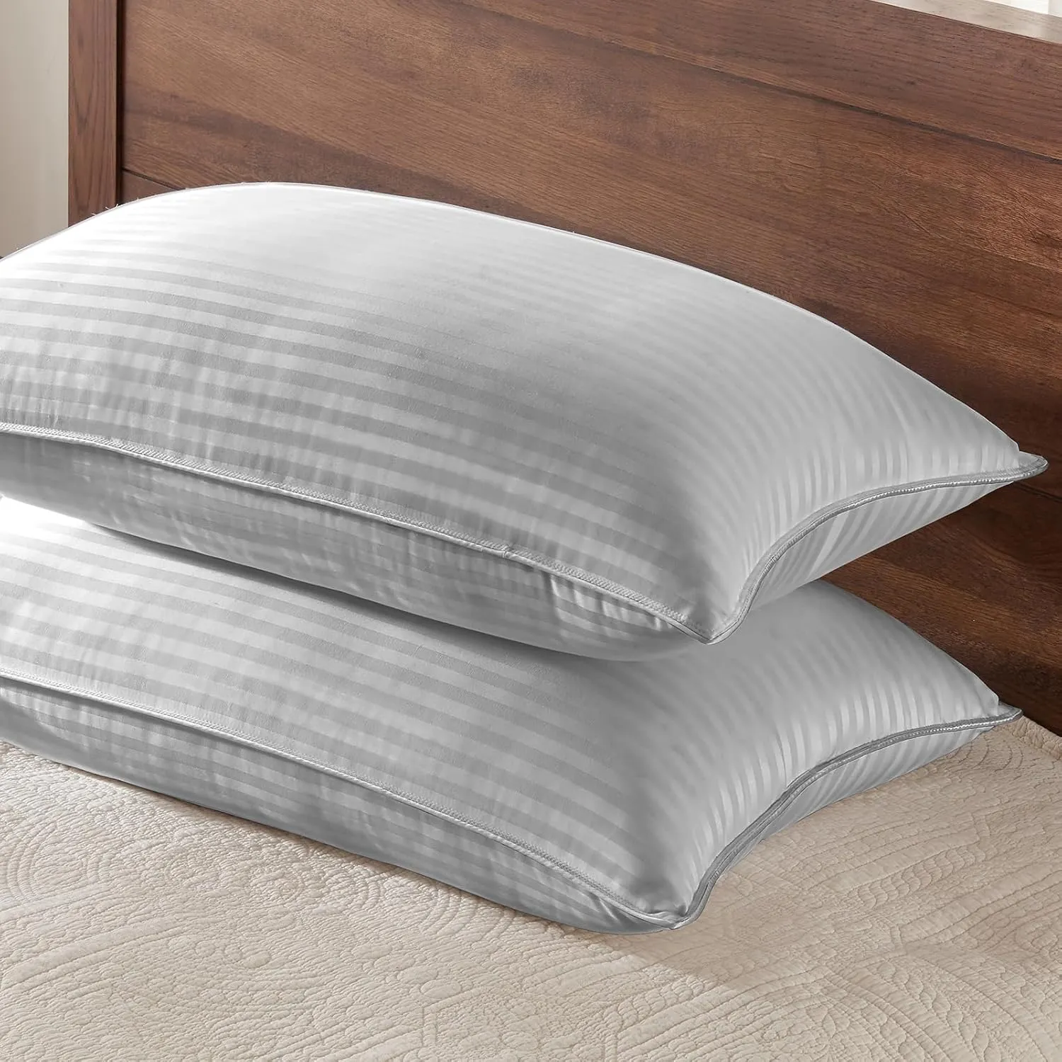 Basic Beyond King Size Pillows - Down Alternative, Soft Pillows Set of 2 for Back, Stomach or Side Sleepers, Silver, 20x36 Inches