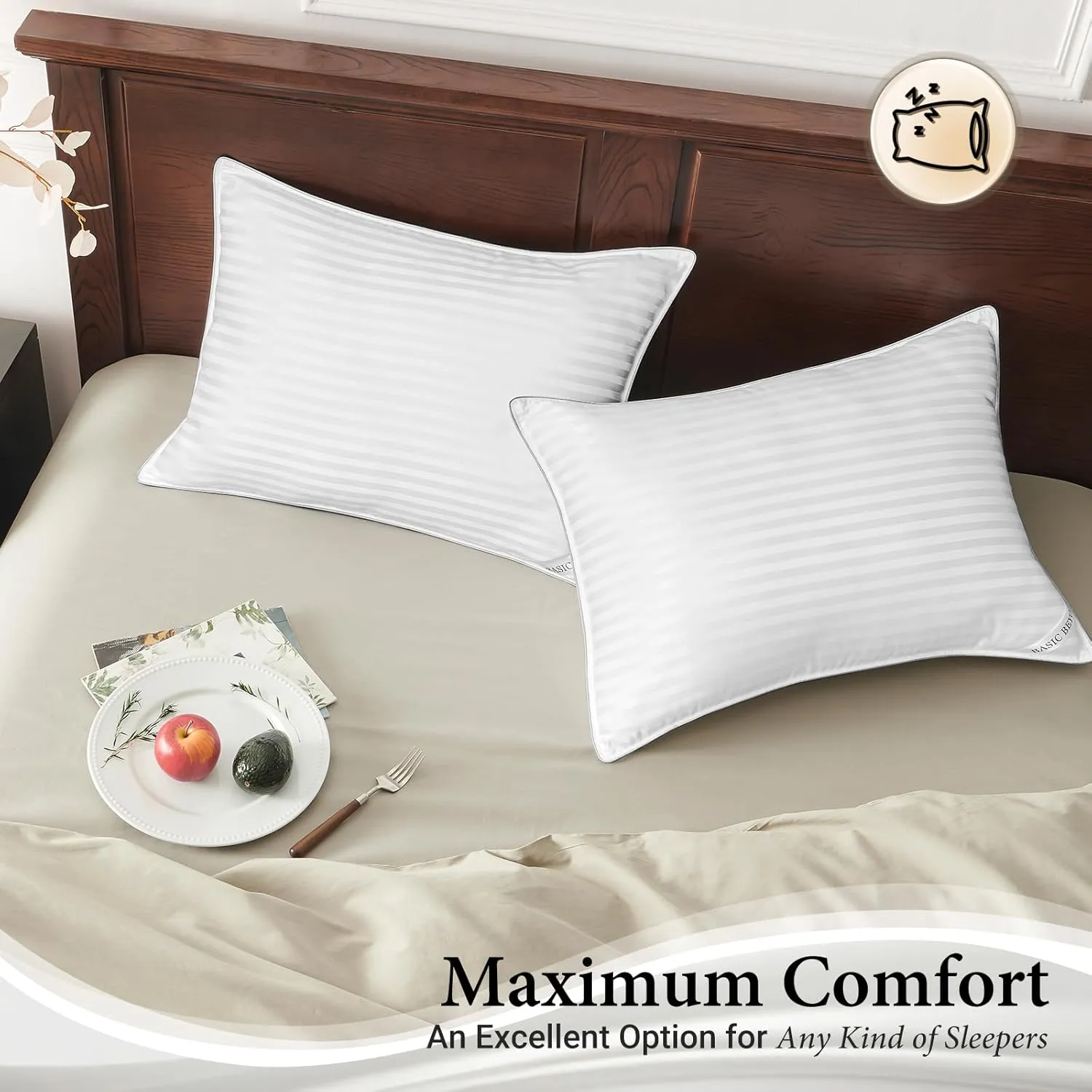 Basic Beyond Standard Pillows Set of 2 - Down Alternative Pillows for Sleeping, Soft 20 x 26 Inches Pillows Standard Size Set of 2 for Back, Stomach or Side Sleepers
