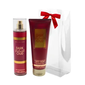 Bath & Body Works DARK VELVET OUD Fine Fragrance Mist & Ultimate Hydration Body Cream 2-piece Gift Set with a Red Bow for Holidays – Full Size