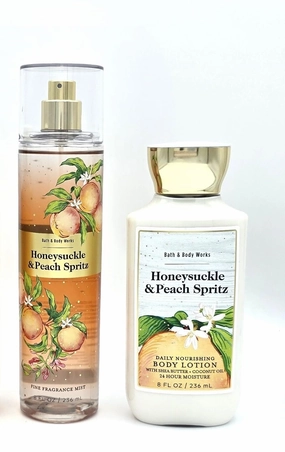 Bath & Body Work Honeysuckle & Peach Spritz Gift Set, Body Lotion 8 fl oz & Fine Fragrance Mist 8 fl oz