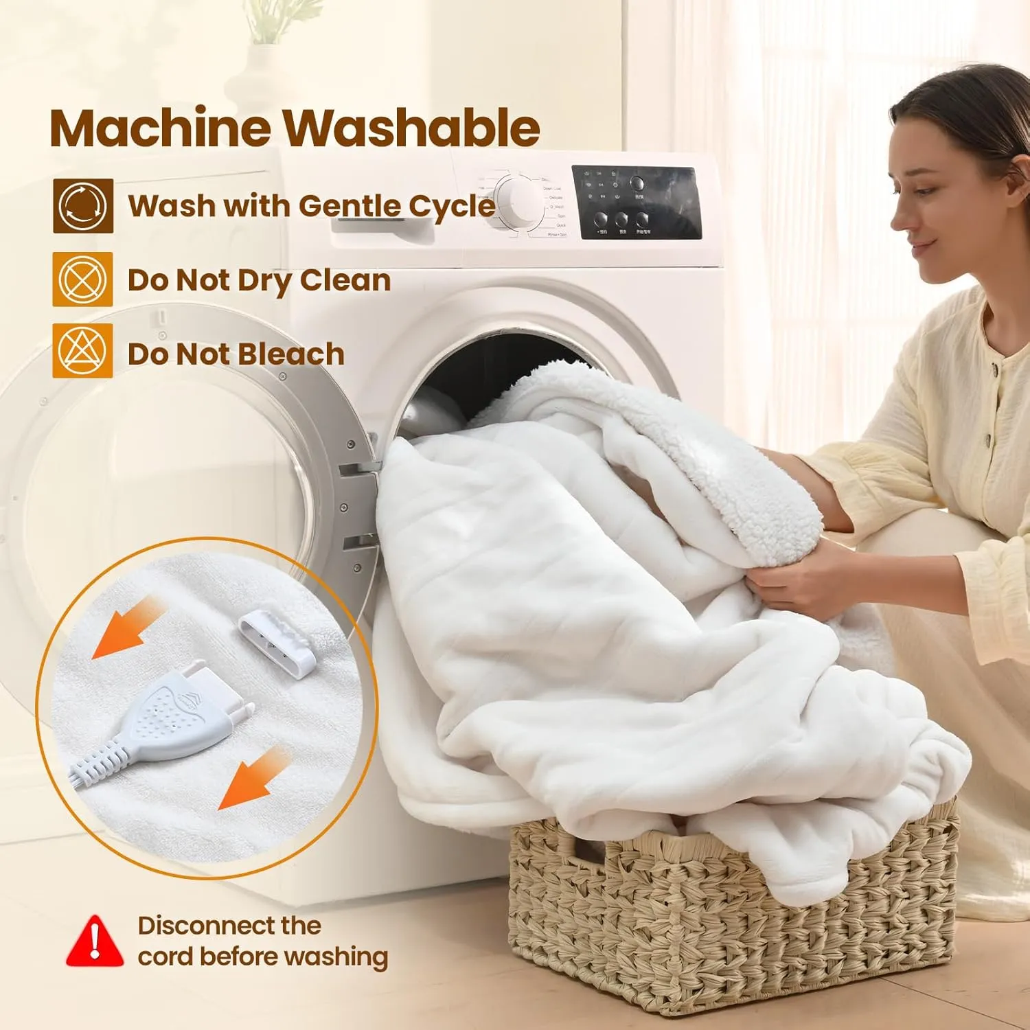Bearhug Electric Blanket Full Size 77" × 84", White - Velvet & Sherpa Heated Blanket, 10 Heating Levels & 0.5-12H Auto Off, Over-Heat Protect, ETL Certification, Machine Washable