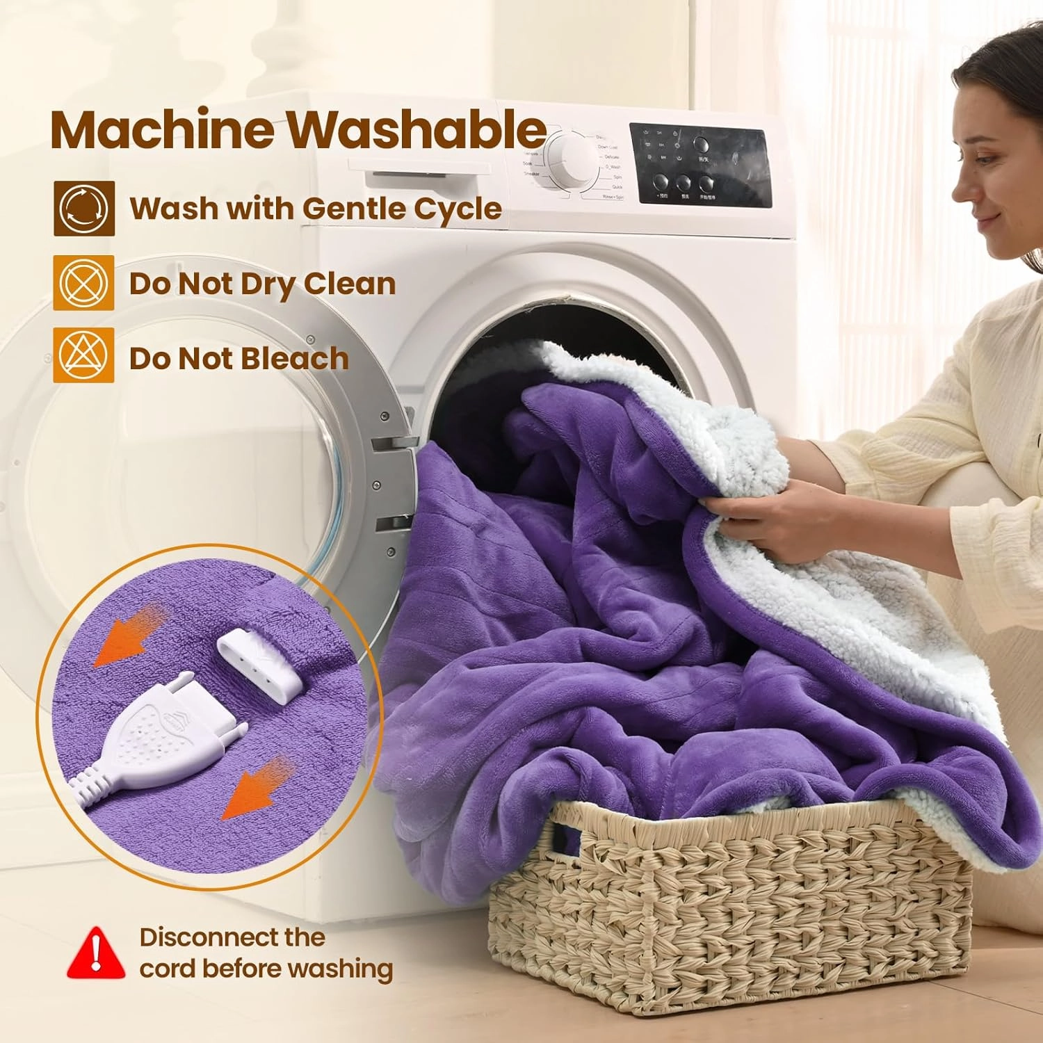 Bearhug Heated Blanket Queen Size 84" × 90", Dual Controller Electric Blanket, Velvet & Sherpa Heating Blanket, 10-Heating Level & 0.5-12H Auto Off, Over-Heat Protect, ETL, Machine Washable-Purple