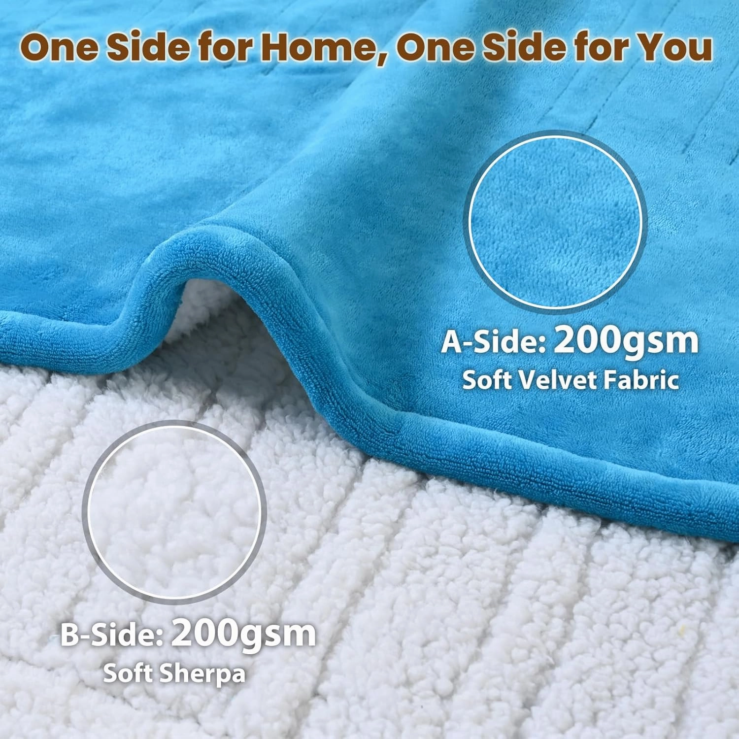 Bearhug Heated Blanket Queen Size 84" × 90", Dual Controller Electric Blanket, Velvet & Sherpa Heating Blanket, 10-Heating Level & 0.5-12H Auto Off, Over-Heat Protect, ETL, Machine Washable-Teal