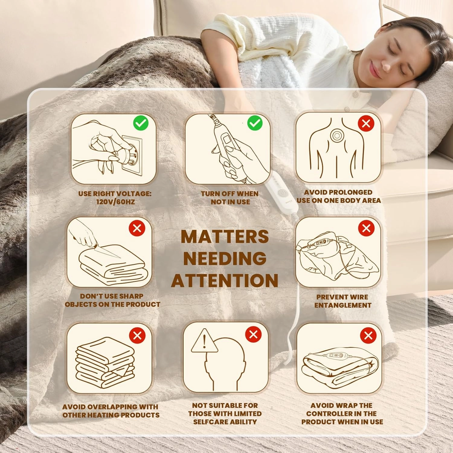 Bearhug Heated Blanket Throw Size 50" x 60" Single Controller, Faux Fur & Sherpa Electric Blanket, 4 Heating Levels & 4H Auto Off, Over-Heat Protect, ETL Certification, Machine Washable-Chocolate