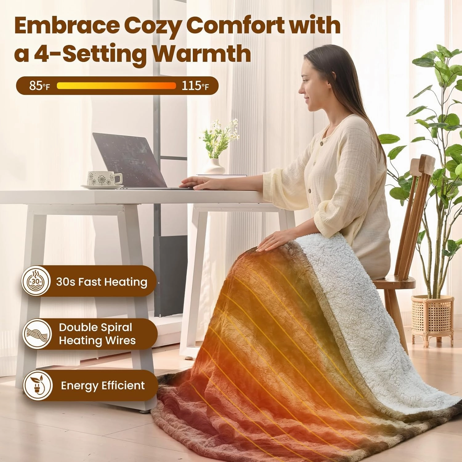 Bearhug Heated Blanket Throw Size 50" x 60" Single Controller, Faux Fur & Sherpa Electric Blanket, 4 Heating Levels & 4H Auto Off, Over-Heat Protect, ETL Certification, Machine Washable-Chocolate