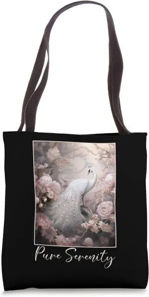 Beautiful White Peacock & Pink Flowers in Pure Serenity Tote Bag