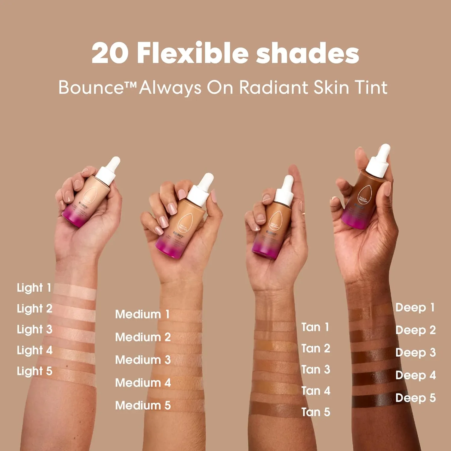 Beautyblender 12-Hour Always on Radiant Skin Tint, Breathable Serum Foundation Stays Put for All Day Long Wear, Infused with Hyaluronic Acid & Niacinamide, Tan 1