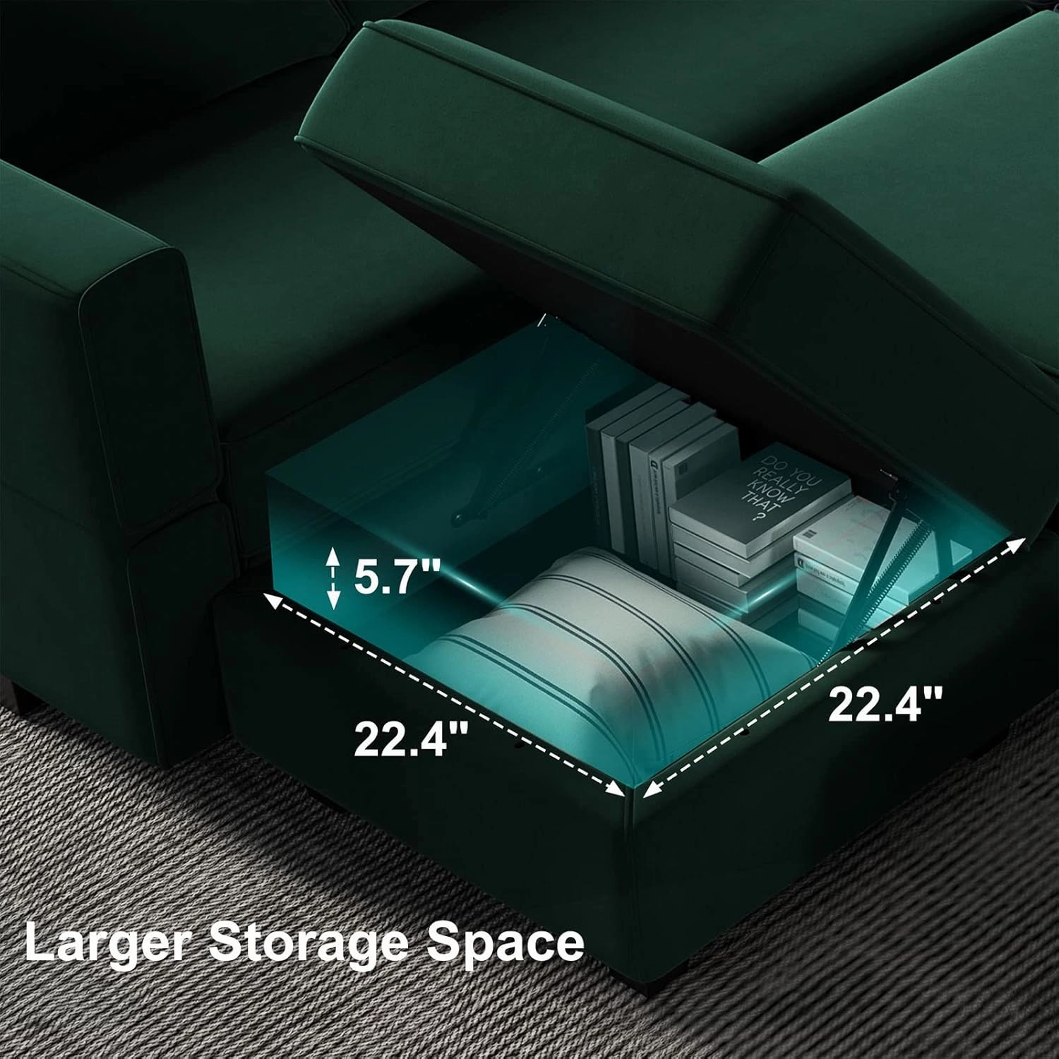 Belffin Modular Velvet Sectional Sofa with Chaise Lounge Sectional Sleeper Sofa with Storage Chaise Bed Couch for Living Room Green
