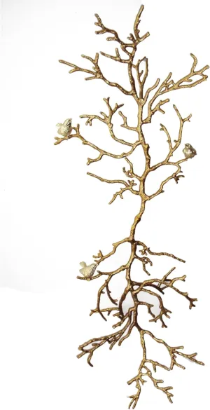 Benjara Branch Shape Aluminum Wall D‹¨«cor with Four Bird Accents, Gold