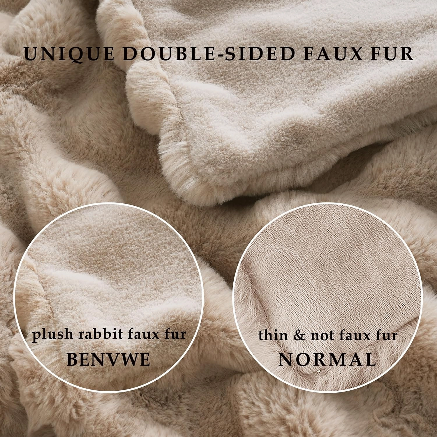 BENVWE Faux Fur Throw Blanket for Couch - Cozy Fuzzy Soft Plush Fluffy Thick Luxury Minky Bubble Blanket for Living Room Home Decor- Mothers Day Birthday Gifts for Women, Beige, 51" x 63"
