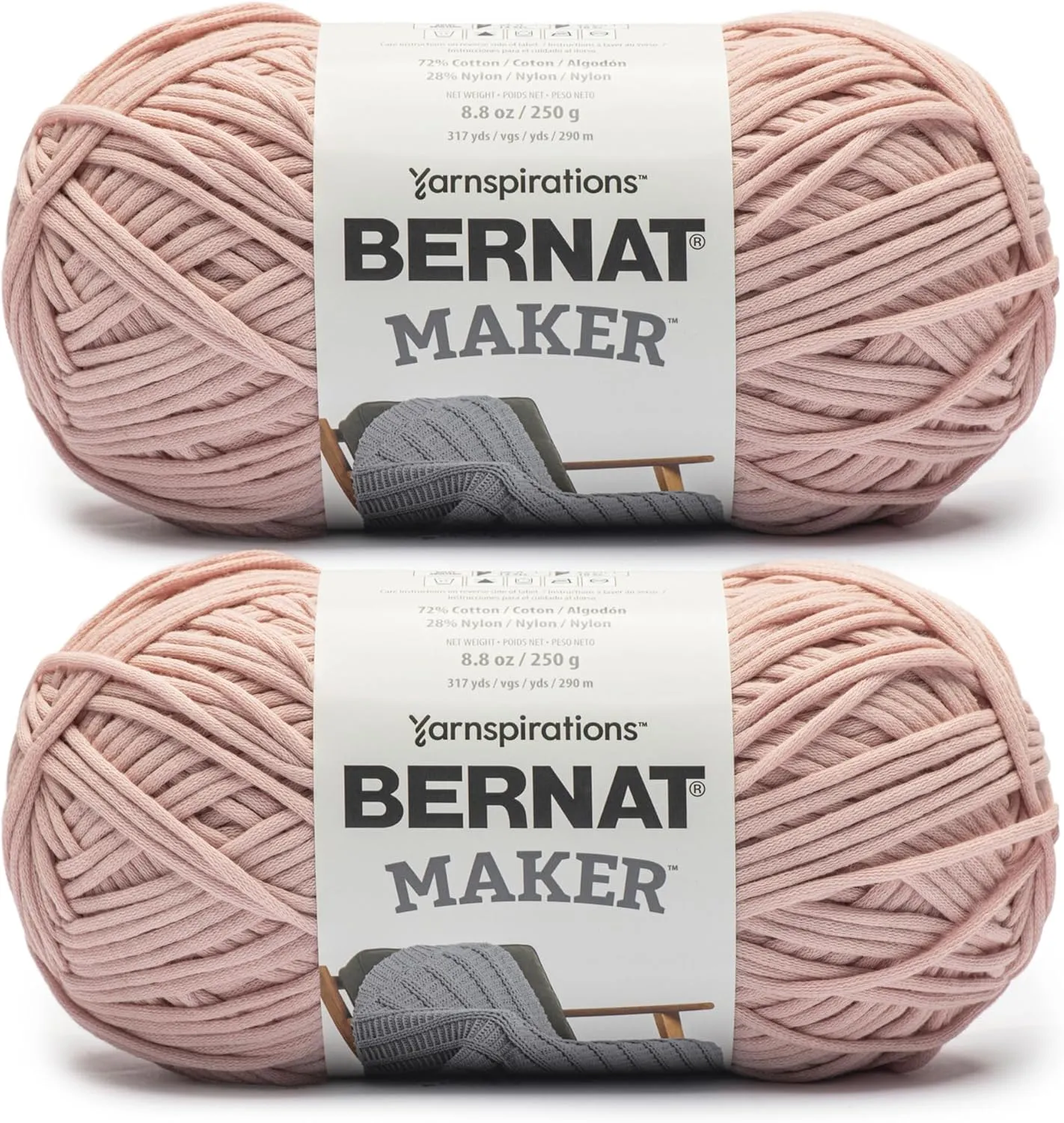 Bernat Maker Soft Peach Yarn - 2 Pack of 250g/8.8oz - 72% Cotton 28% Nylon - #5 Bulky - 290m/317Yards - for Knitting, Crochet and Amigurumi