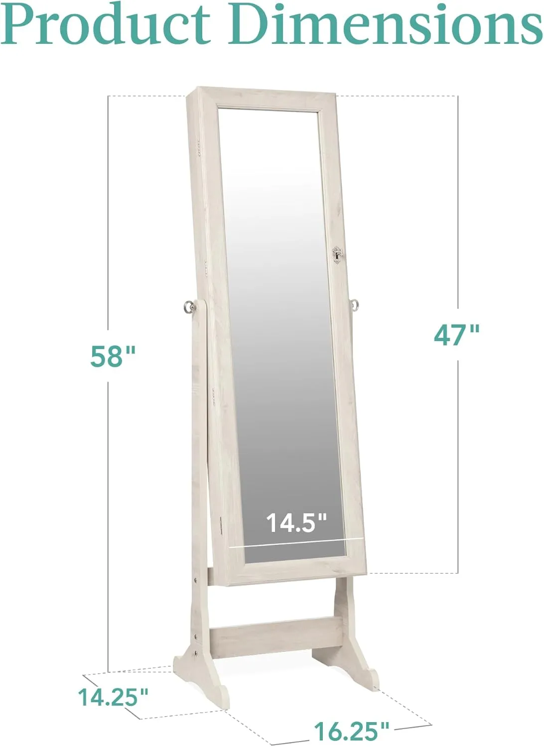 Best Choice Products Freestanding Jewelry Armoire Cabinet, Full Length Standing Mirror, Lockable Makeup Storage Organizer, w/Velvet Lining, 3 Angles, Lock, Accessory Pouch, 5 Shelves - Coastal White