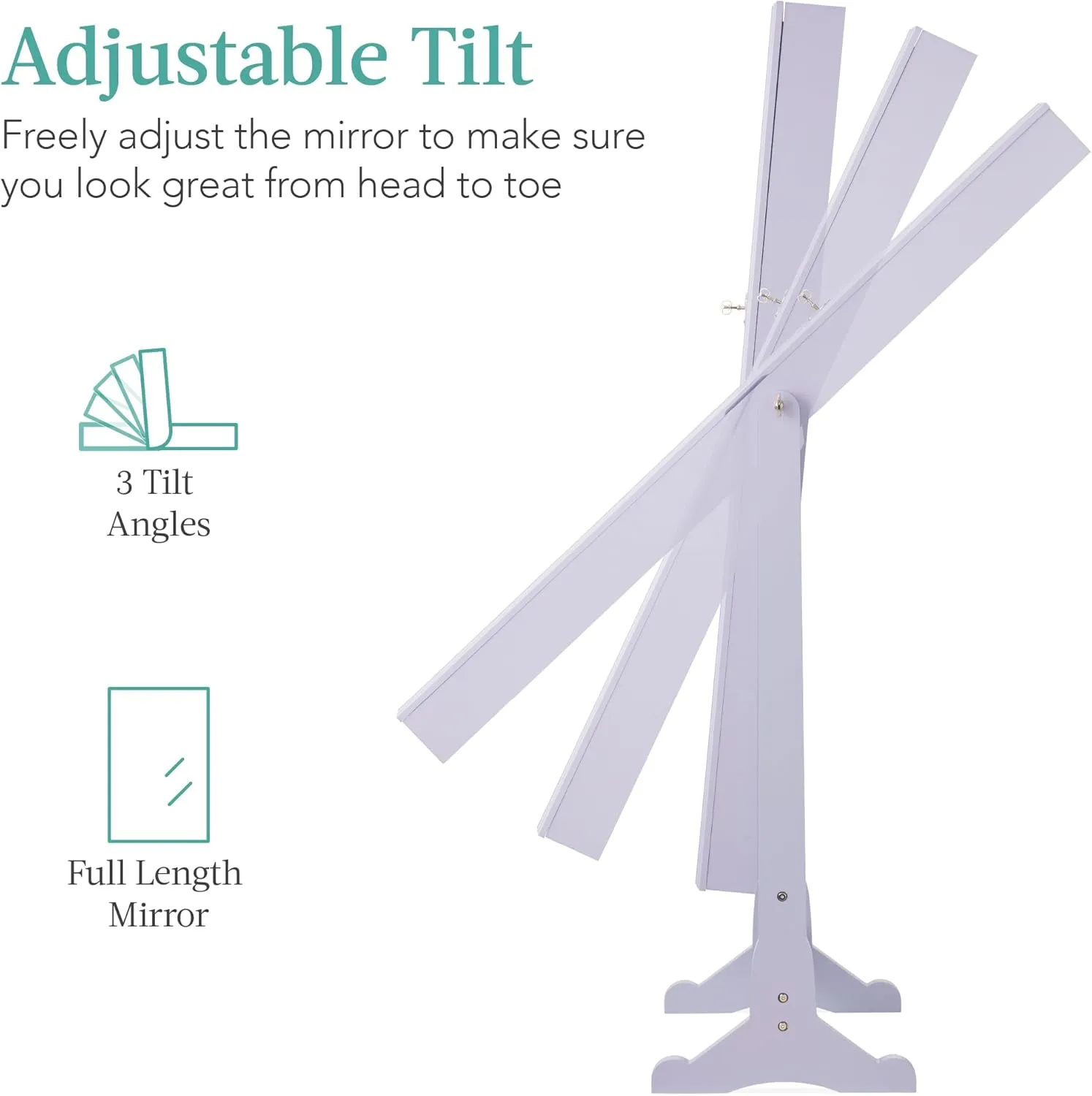 Best Choice Products Freestanding Jewelry Armoire Cabinet, Full Length Standing Mirror, Lockable Makeup Storage Organizer, w/Velvet Lining, 3 Angles, Lock, Accessory Pouch, 5 Shelves - Lavender