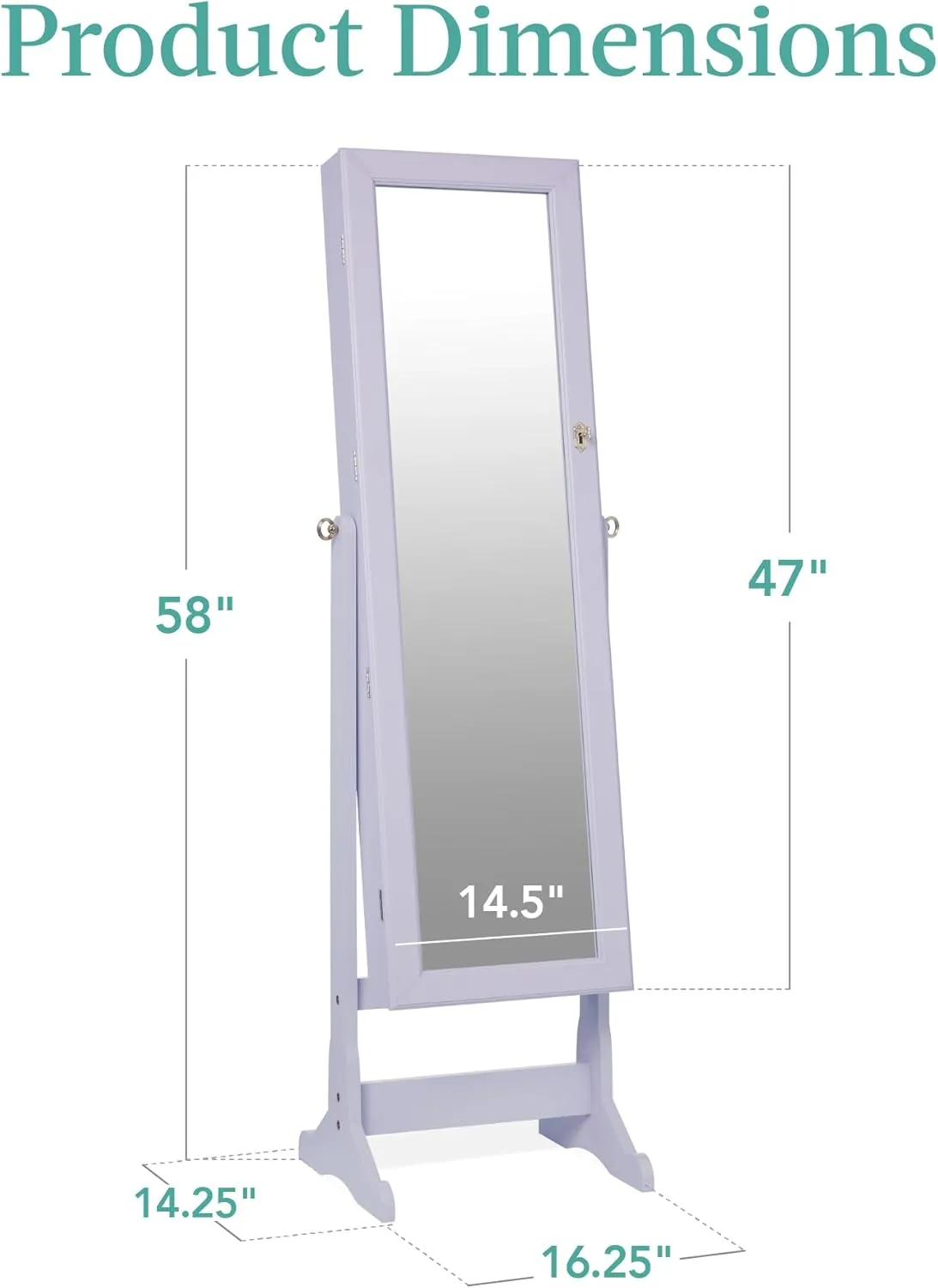 Best Choice Products Freestanding Jewelry Armoire Cabinet, Full Length Standing Mirror, Lockable Makeup Storage Organizer, w/Velvet Lining, 3 Angles, Lock, Accessory Pouch, 5 Shelves - Lavender