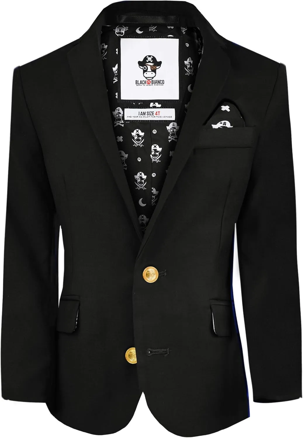 Black n Bianco Boys' Golden Age Slim Fit Blazer Jacket with Brass Buttons Presented by The Black Ring Pirates