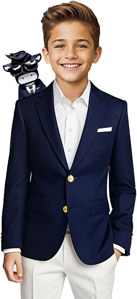 Black n Bianco Boys' Golden Age Slim Fit Blazer Jacket with Brass Buttons Presented by The Black Ring Pirates
