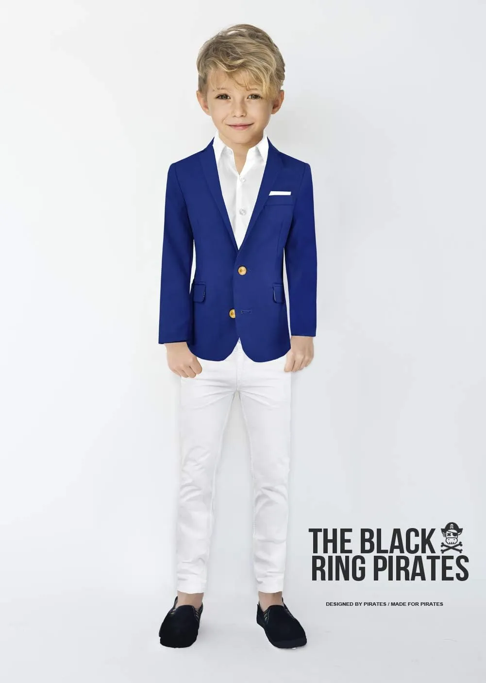 Black n Bianco Boys' Golden Age Slim Fit Blazer Jacket with Brass Buttons Presented by The Black Ring Pirates