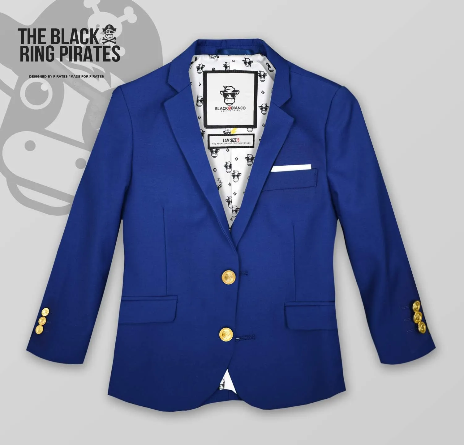 Black n Bianco Boys' Golden Age Slim Fit Blazer Jacket with Brass Buttons Presented by The Black Ring Pirates