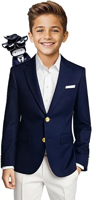 Black n Bianco Boys' Golden Age Slim Fit Blazer Jacket with Brass Buttons Presented by The Black Ring Pirates