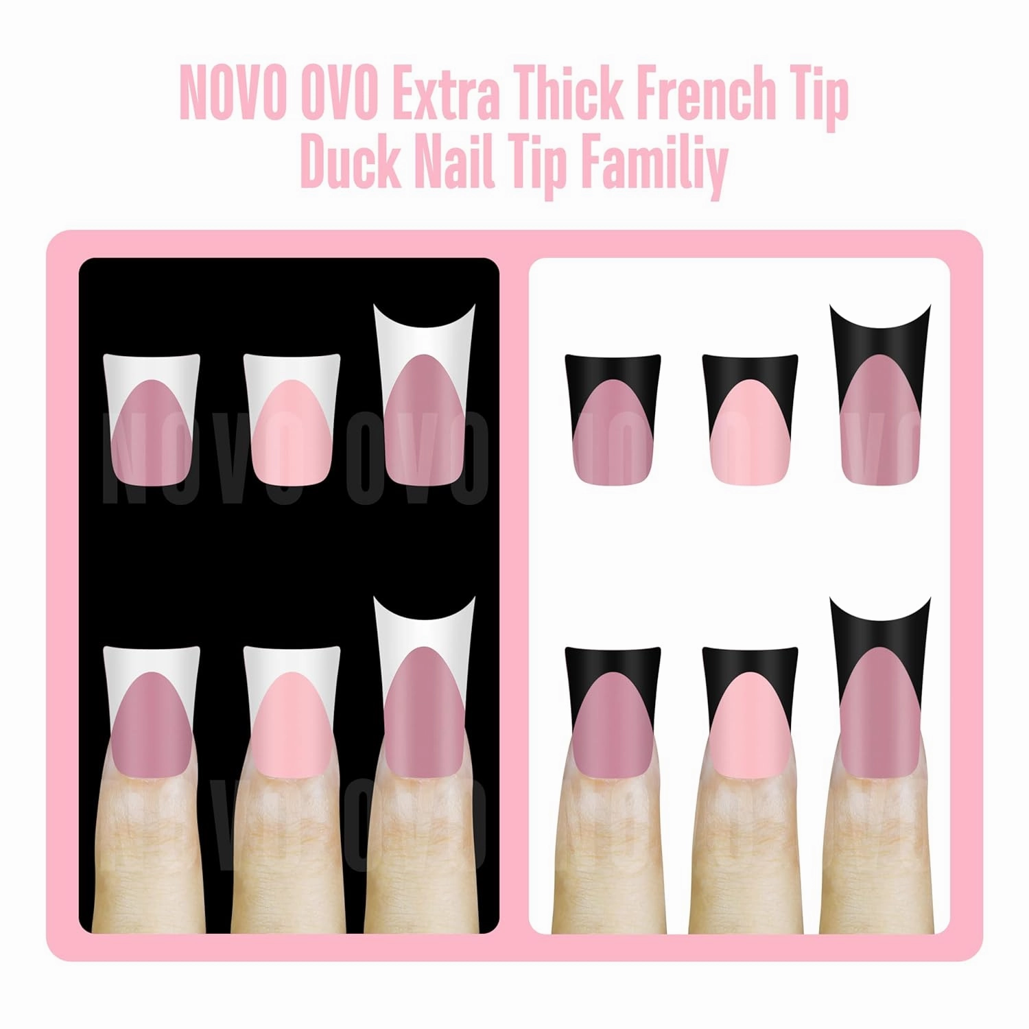 Black French Tip Short Duck Nail Tips Press on, BERRY PINK Pre-designed Soft Gel Nail Extension, Extra thick Full Cover Matte Vrial False Nails for DIY x 12 Sizes 240 pcs