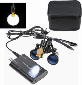 Black Loupes Magnifier Lab Binocular 3.5x420 Headlight Headlamp 5W with Black Cloth Case