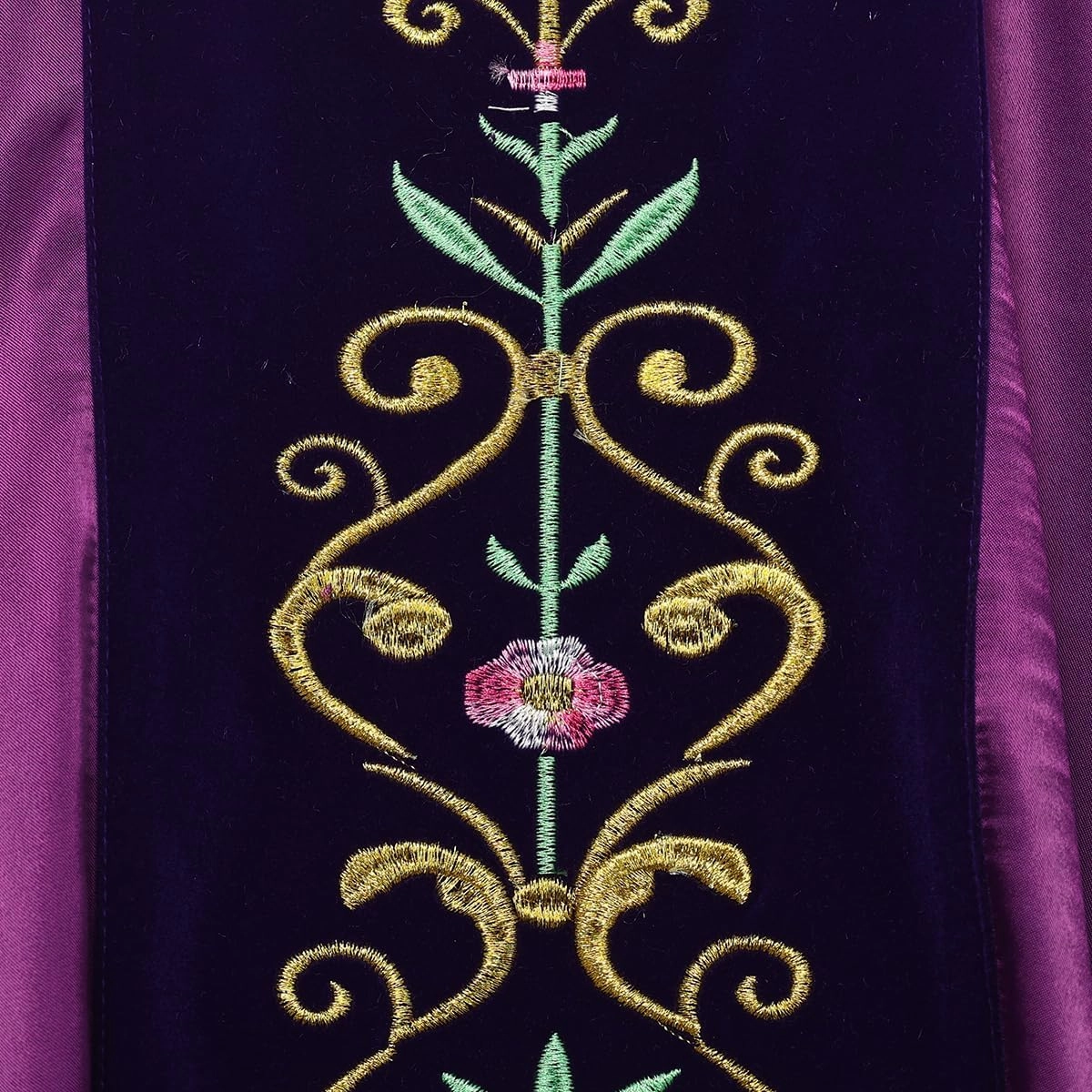 BLESSUME Priest Marian Gothic Chasuble with Embroidered Floral Vine Velvet Orphrey