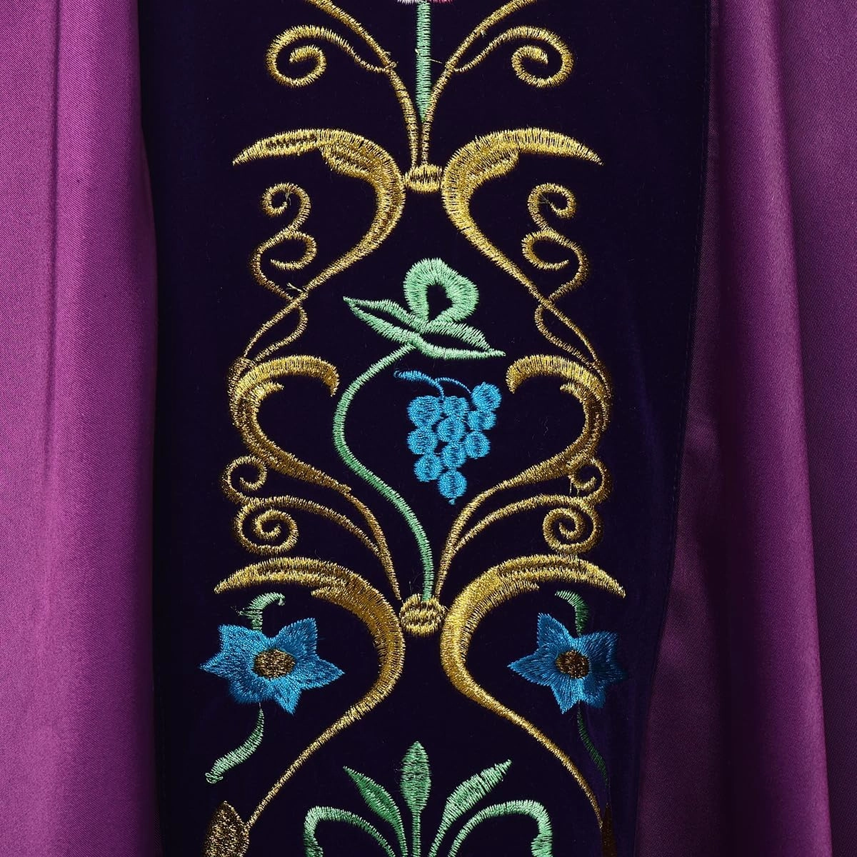 BLESSUME Priest Marian Gothic Chasuble with Embroidered Floral Vine Velvet Orphrey