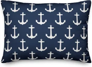 Blue Anchors Pattern Throw Pillow | Decorative Pillows for Living Room Couch Bed Sofa, Fluffy Soft Cushion | Blue, 14x20