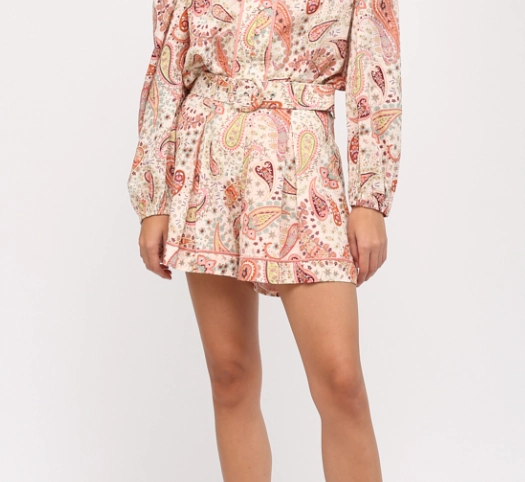 BLUSH/CORAL PAISLEY PRINT DETAIL SHORTS