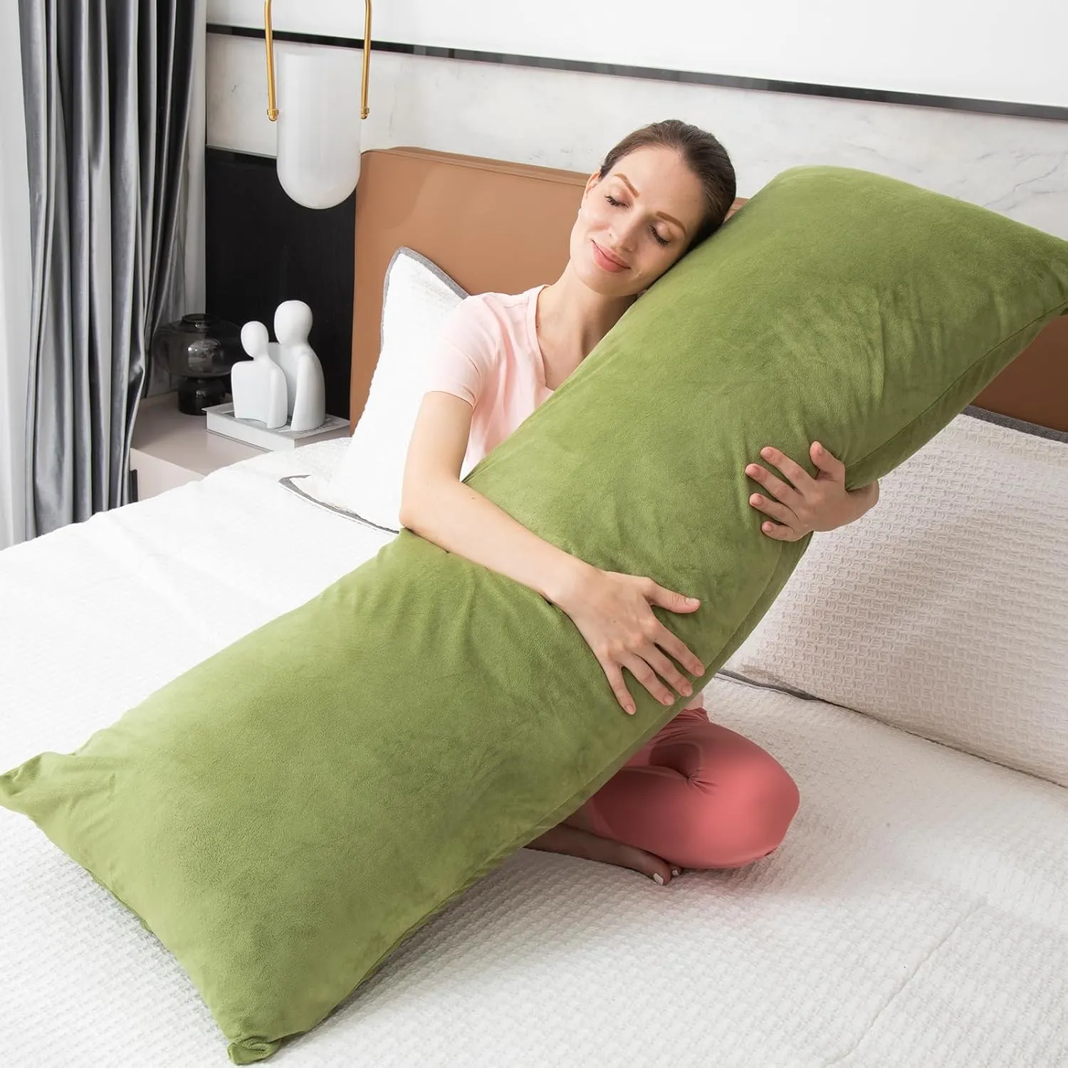 Body Pillows for Adults, Long Pillow for Bed, Firm Large Body Pillow with Velvet Cover for Side Sleeper, 20x54 Inches (Green)