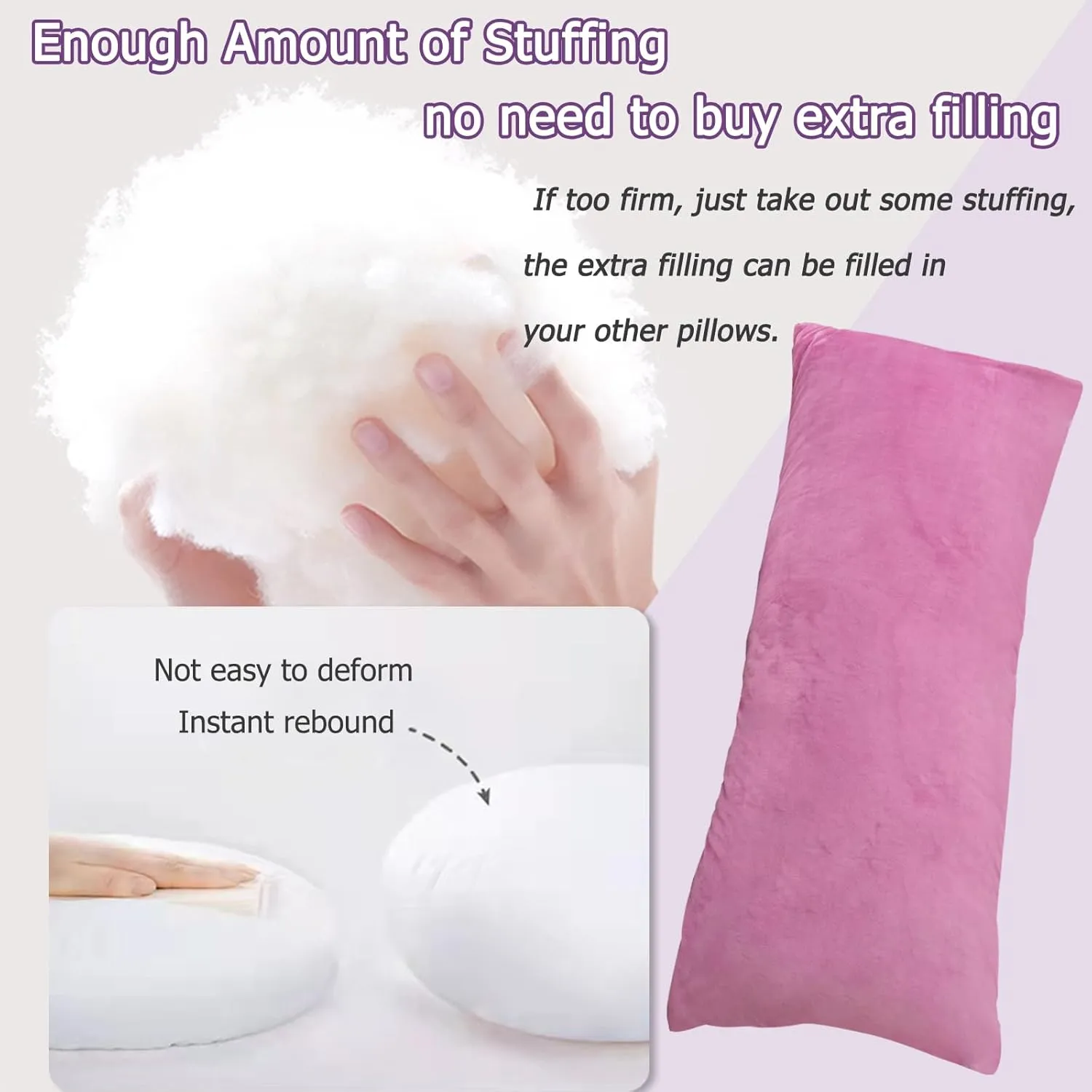 Body Pillows for Adults, Long Pillows for Bed, Firm Large Body Pillow with Velvet Cover for Side Sleeper, 20x54 Inches (Purple)