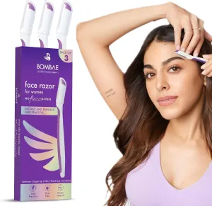 Bo.mbae Reusable Face Razor For Women Facial Hair - 3 | Instant Glow & Painless Hair Removal | For Eyebrows, Upper Lip, Chin, Peach Fuzz, Forehead, Unibrow, Sideburns, White