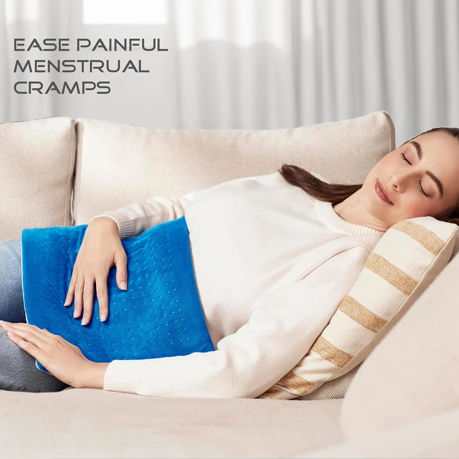 Boncare® Large Heating Pad for Back Pain Relief and Cramps with Auto Shut Off & 4 Temperature Settings, Fast Heat up Instant Comfort and Ultra Soft Velvet Plush Machine Washable (Blue, 11"x20")