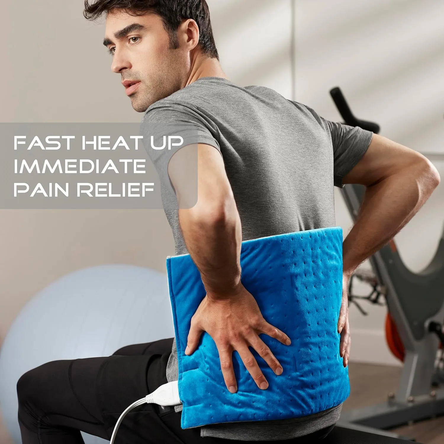 Boncare® Large Heating Pad for Back Pain Relief and Cramps with Auto Shut Off & 4 Temperature Settings, Fast Heat up Instant Comfort and Ultra Soft Velvet Plush Machine Washable (Blue, 11"x20")