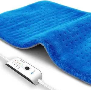 Boncare® Large Heating Pad for Back Pain Relief and Cramps with Auto Shut Off & 4 Temperature Settings, Fast Heat up Instant Comfort and Ultra Soft Velvet Plush Machine Washable (Blue, 11"x20")