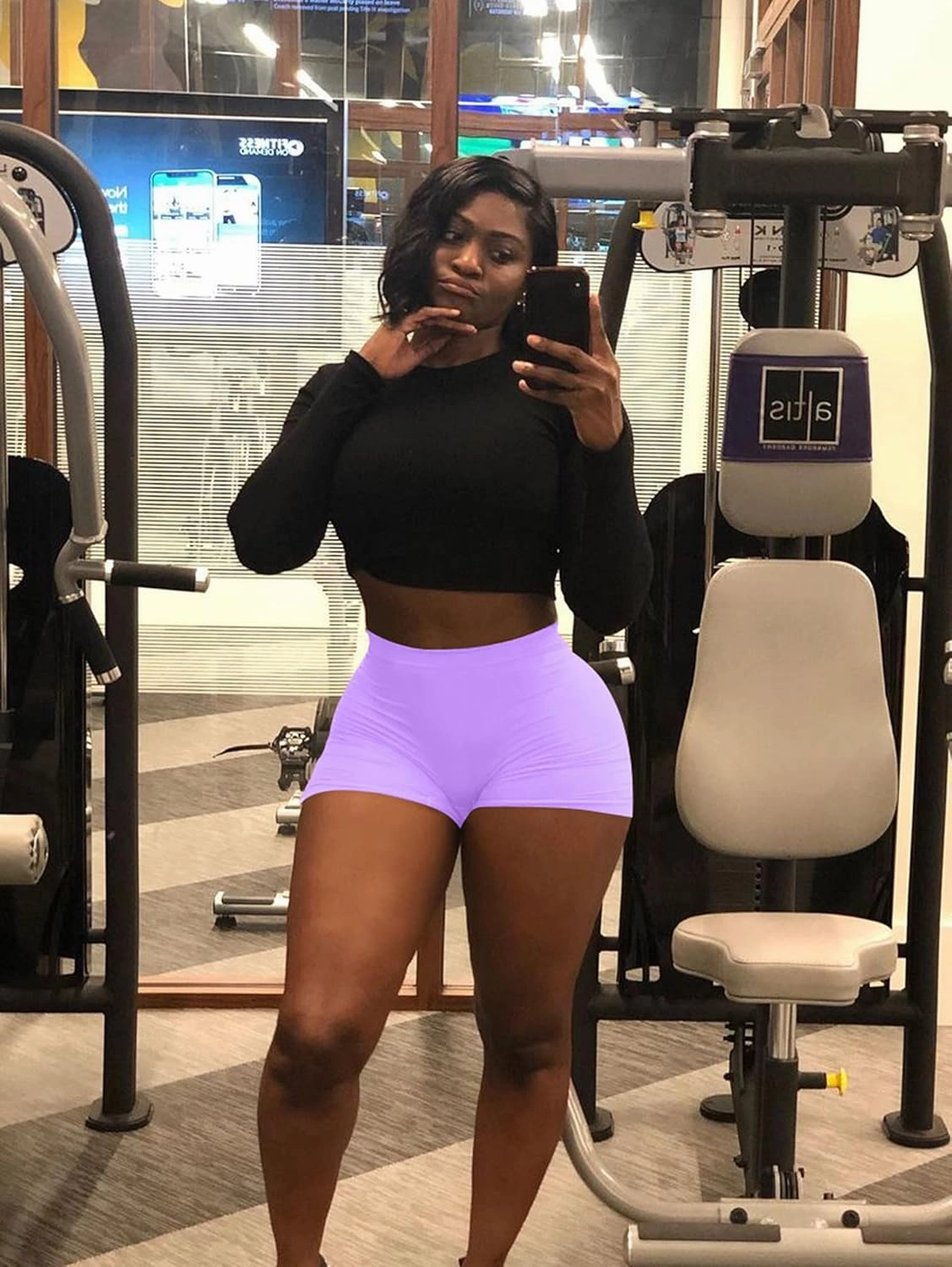 BORIFLORS Women's Sexy Workout Gym Biker Elastic Waist Booty Shorts