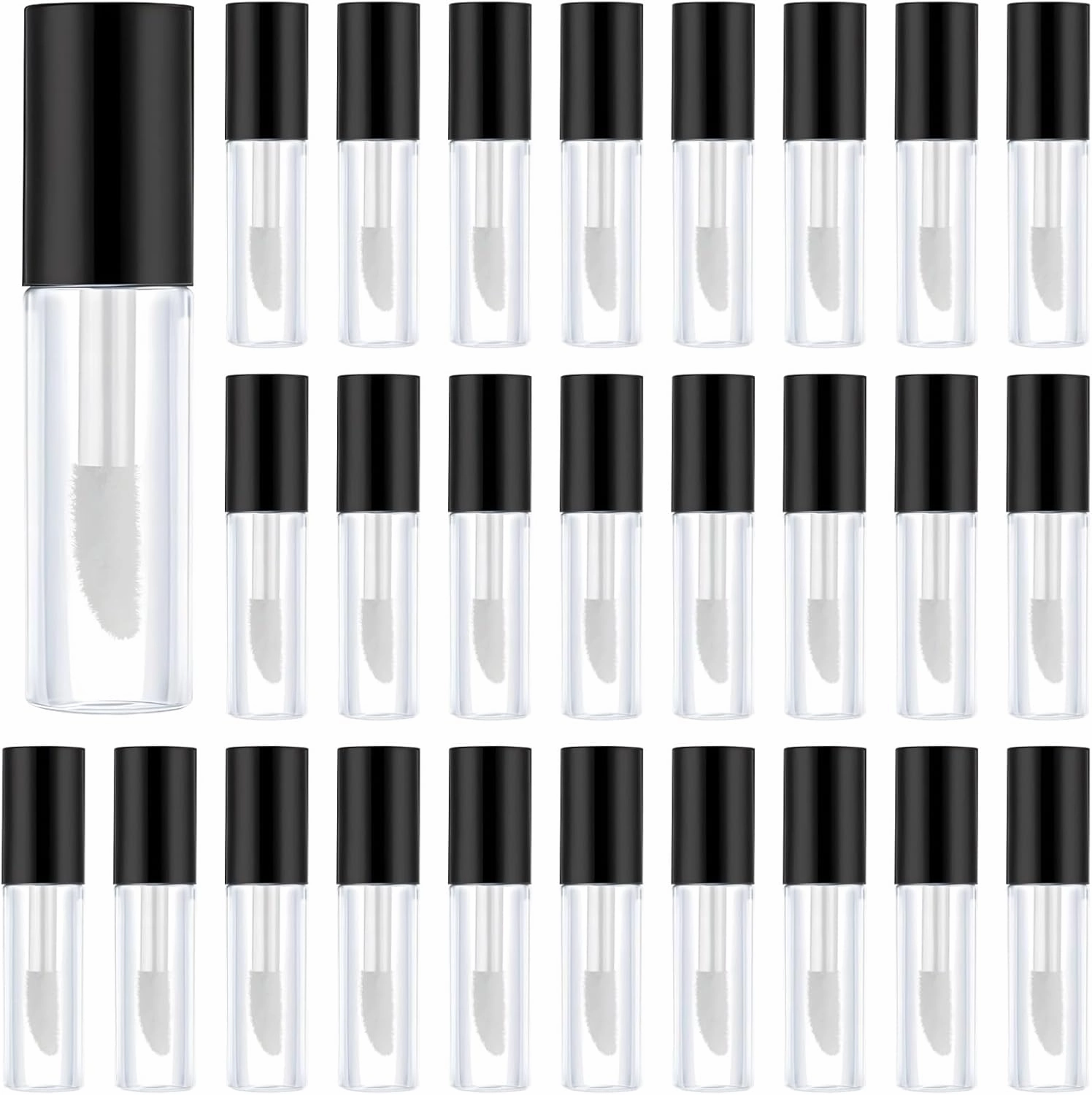 Bosreroy 50 Clear Mini Lip Gloss Containers With Soft Brush, 1.2Ml, Leak-Proof, Travel-Friendly Tubes With Black Caps